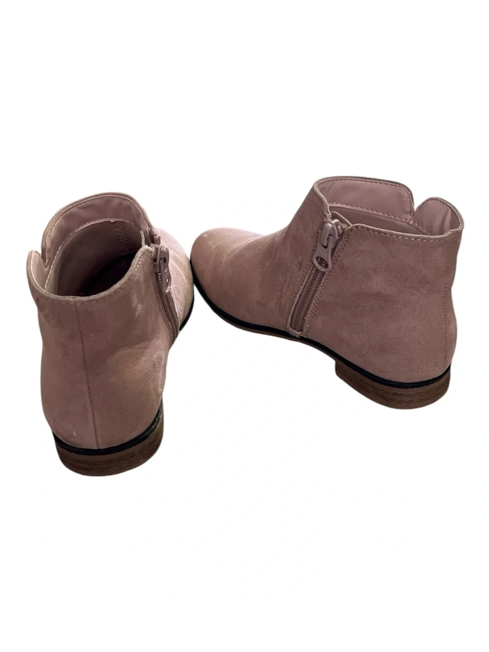 Cat & Jack Girls Faux Suede Ankle Boots Taupe Pink Zipper Booties Size 13 Kids E